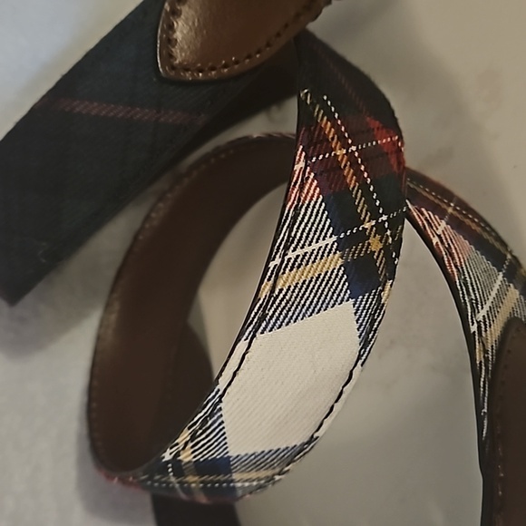 J Crew Moon Plaid Genuine Leather Belt sz 34 Brass hardware  Pre-owned - Picture 4 of 10